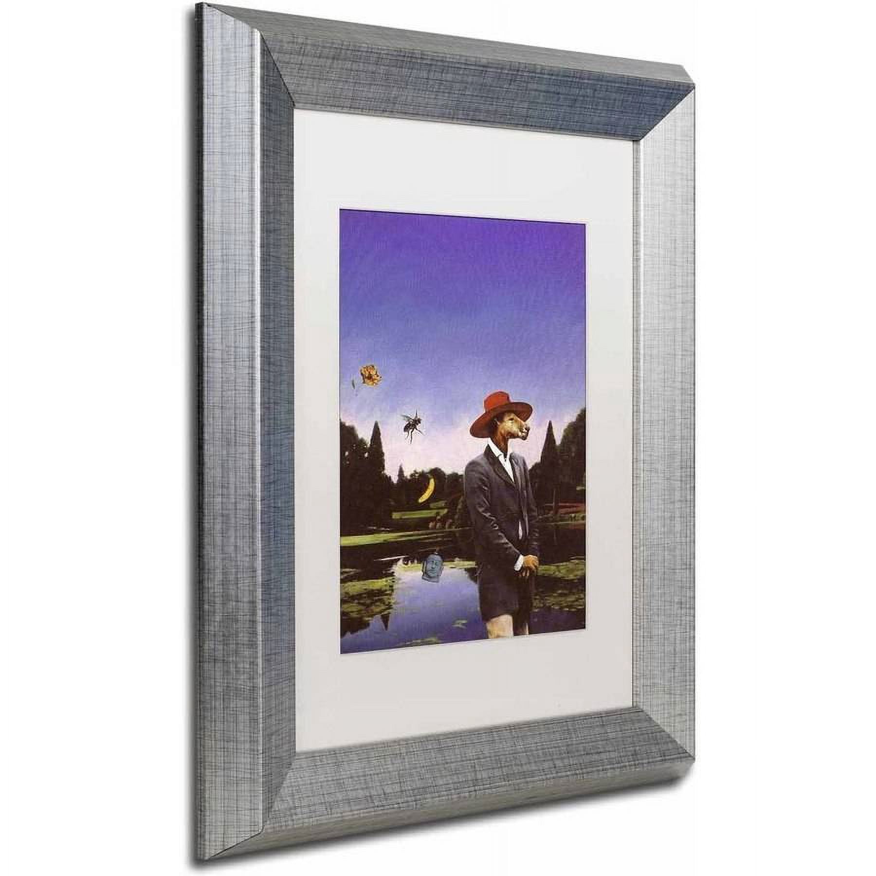 Trademark Fine Art 'Kangaroo Hat' Canvas Art by Nick Bantock, White Matte, Silver Frame