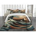 thumbnail image 2 of Ambesonne Nautical Quilted Coverlet 3 Pcs, Ethnic Japanese Ocean Boat, King Size, Cinnamon and Petrol Blue, 2 of 4