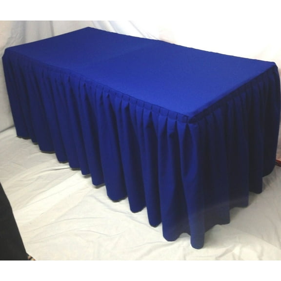 4' ft. Fitted Polyester Double Pleated Table Skirt Cover w/Top Topper Royal Blue"