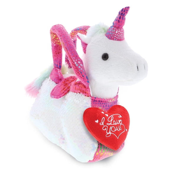 Dollibu I Love You Heart Pink Unicorn Plush Purse Carrier - 9 inches