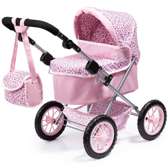 Bayer Design Doll Pink Trendy Pram W/ Shoulder Bag, Adjustable Handle, Shopping Basket, Easy to Fold, Children Ages 3 