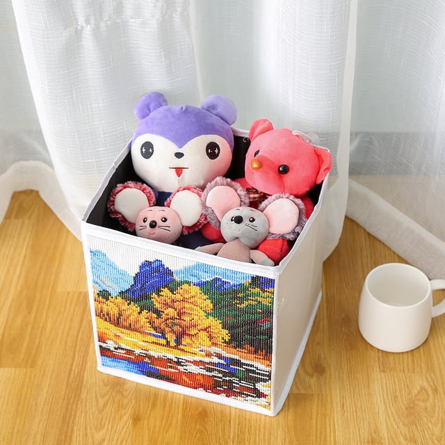 Caja de almacenamiento plegable con pintura de diamantes de paisaje, artesanía de diamantes de imitación para organizador del hogar Likrtyny decoración de arte