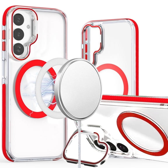 XPM for Samsung Galaxy A17 5G Phone Case, Hybrid Clear Back Case with Invisible Camera Bracket Stand, MagSafe Magnetic Circle, Shockproof Color Frame Cover for Galaxy A17 (Red)