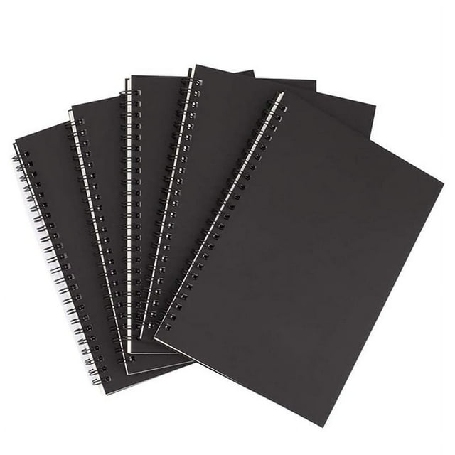 5 Piezas A5 Cuaderno Espiral Negro de Bocetos en Paquete Diario Sin Reglas Papel Grueso 50 Hojas 100 PáGinas Forro