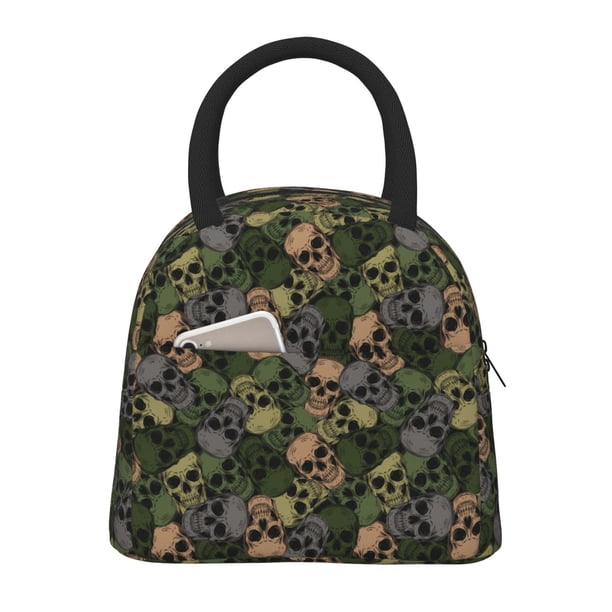 Balery Camouflage Skulls Bolsa de Almuerzo para Mujeres, Caja de Almuerzo, Bolsa de Almuerzo Pequeña Impermeable, Tote de Almuerzo Reutilizable con Gran Capacidad