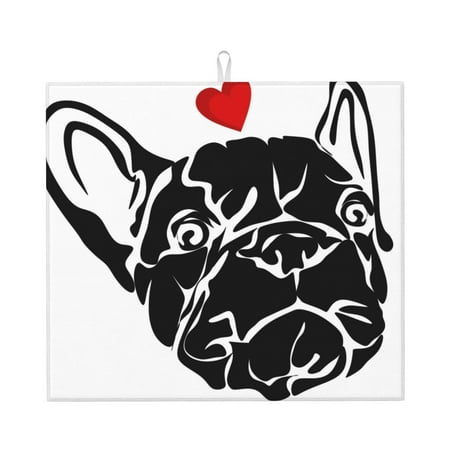 

Pofeuu Red Heart And Puppy Of Bulldog Print Ultra Water Absorbent Microfiber Dish Drying Mat Drying Mat for Kitchen Kitchen Counter Accessories