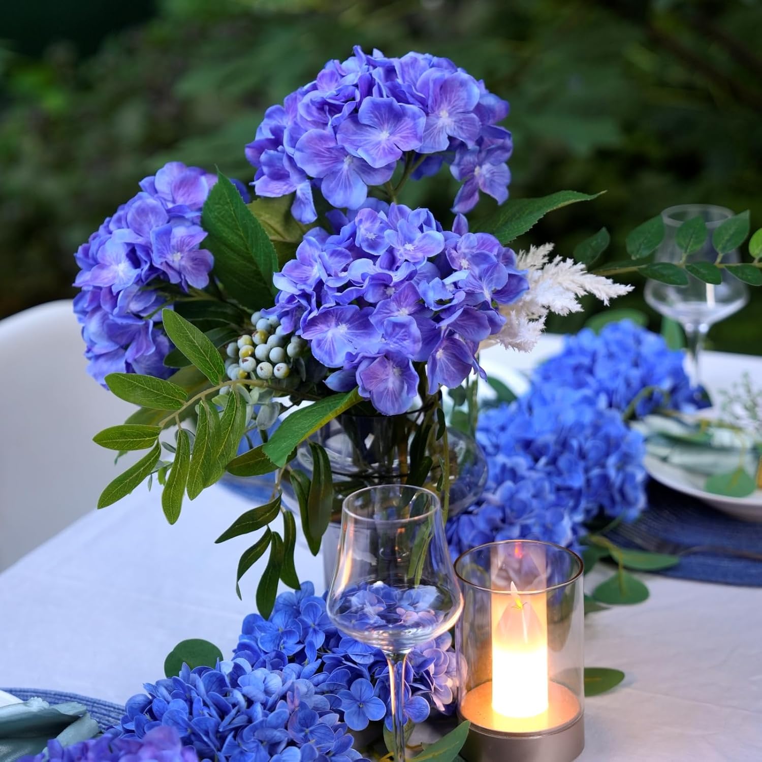 5pcs 18.5 Inch Realistic Hydrangea Artificial Flowers Faux Fake Silk Hydrangea Flowers with Stems for Bouquet Wedding Home Party Outdoor Centerpieces Decoration (Purple)