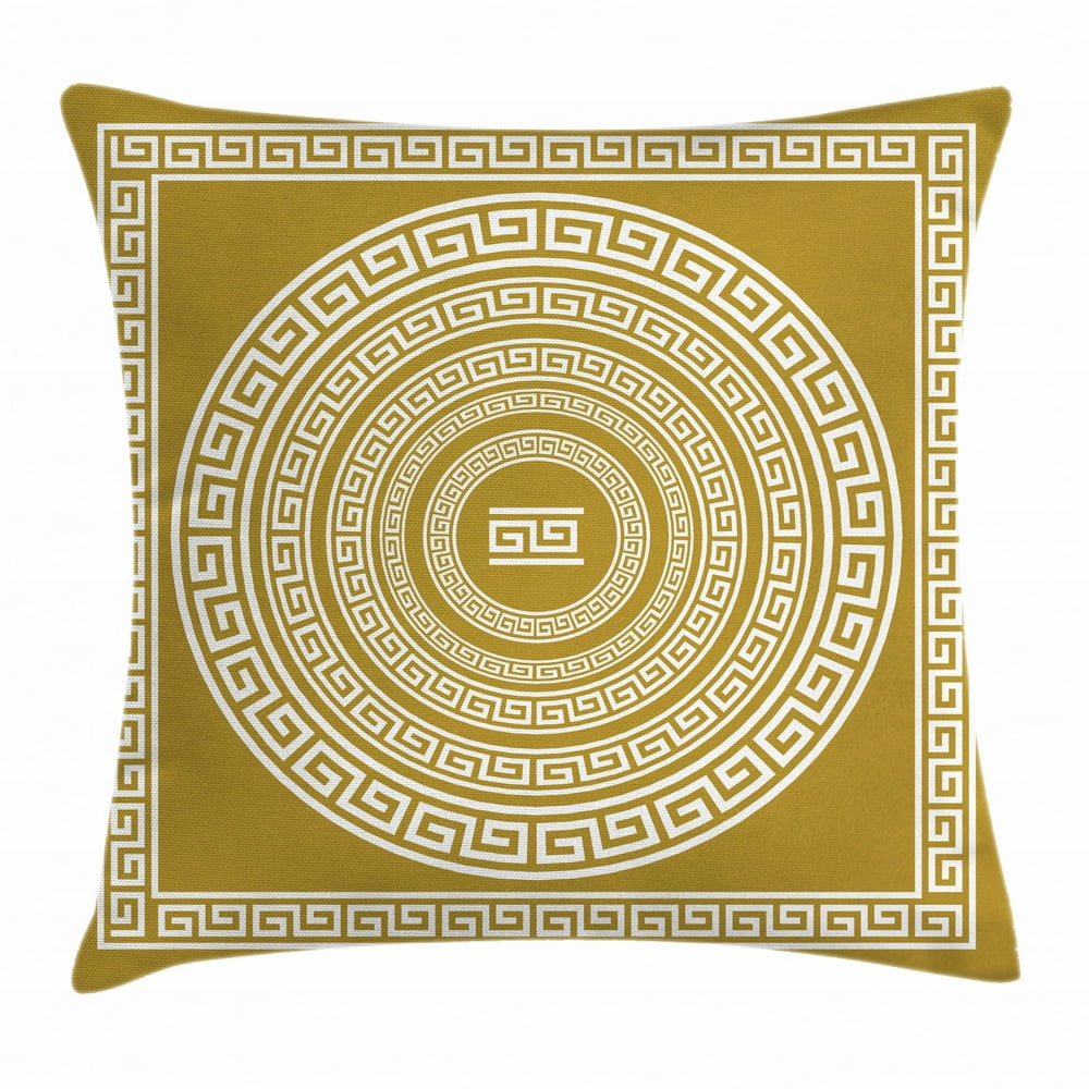 Greek Key Throw Pillow Cushion Cover, Frieze with Vintage Ornament