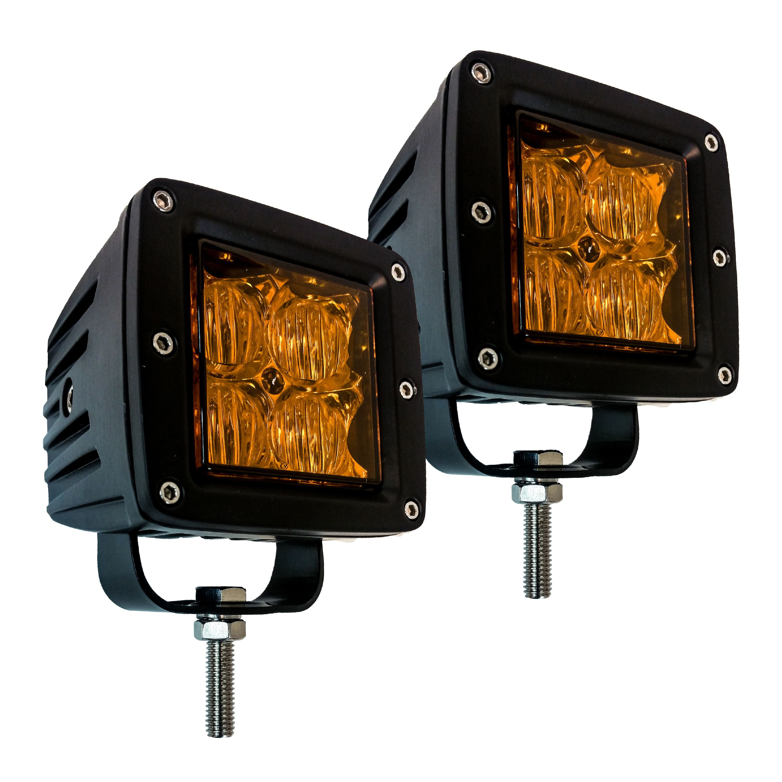 OZ-USA 4D Series 3" High Intensity Amber Pod LED Ditch Fog Lights Flood Beam Plug and Play Harness for Offroad Truck ATV X3 Can-Am UTV RZR