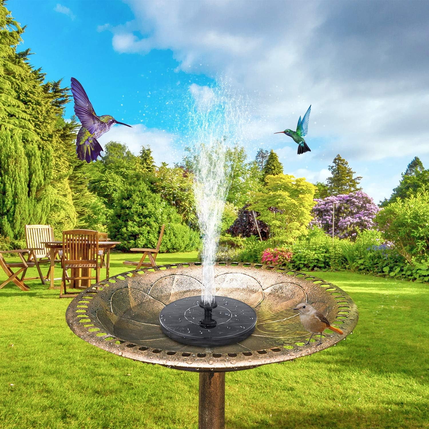 Mademax Solar Bird Bath Fountain Pump, 6 Nozzles, 1W, Free Standing, Outdoor