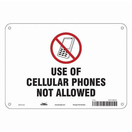 Safety Sign Cell Phone, 7 in H, 10 in W, Polyethylene, Vertical Rectangle, English, 451N91