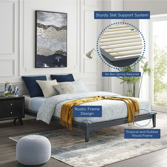 Modway Lodge Queen Wood Platform Bed Frame in Gray