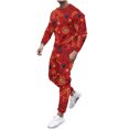 thumbnail image 2 of AOOCHASLIY Men Suit Casual Solid Fashion Round Neck Pullover Sports Suit Trend Multicolor Two-Piece Tracksuit Christmas Day, 2 of 5