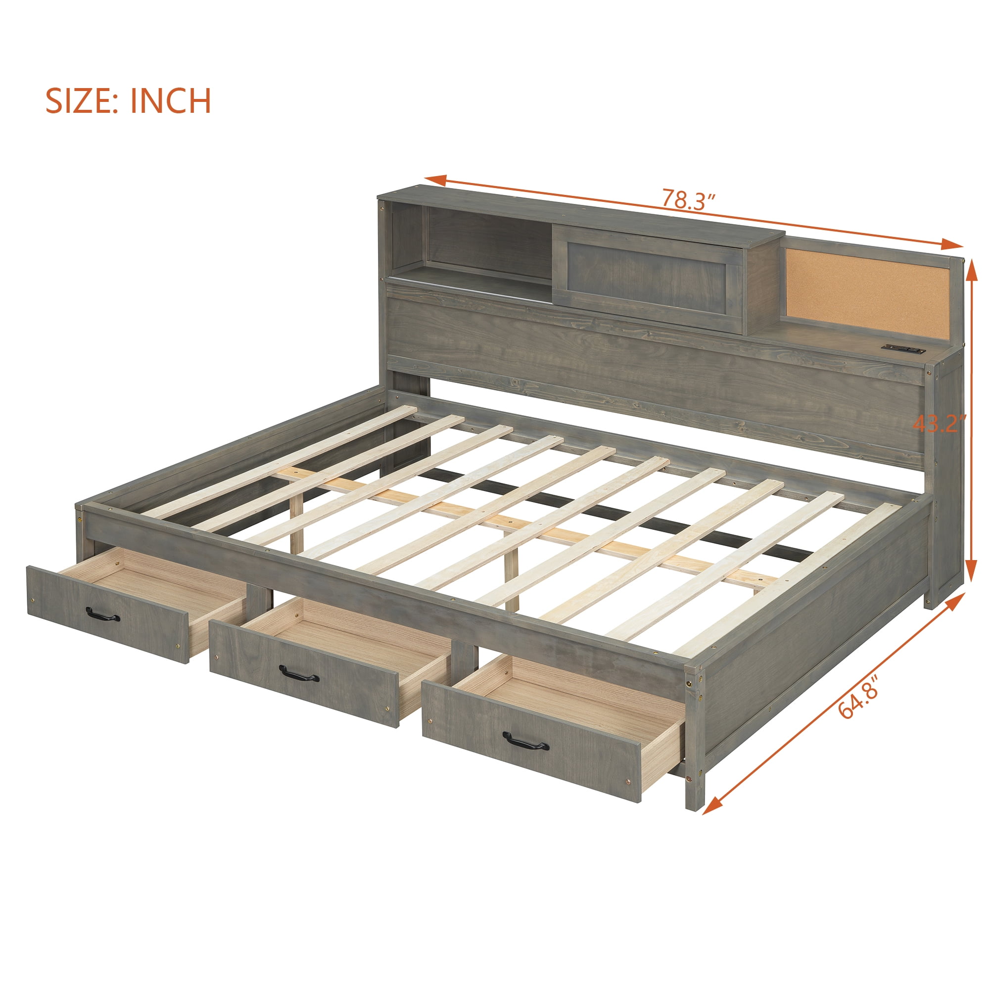 Sailvan Full Size Wooden Daybed with 3 Storage Drawers, Upper Soft Board, Shelf, Set of Sockets
