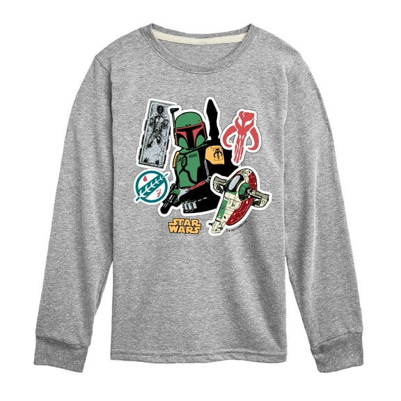 Star Wars - Boba Fett Stickers - Toddler And Youth Long Sleeve Tee