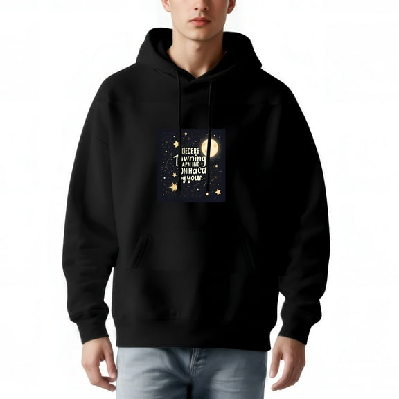 Men's Long Sleeve Pullover Hoodie with Pocket - Starry Night Design featuring " The Stars Are Shining Through Your Eyes "