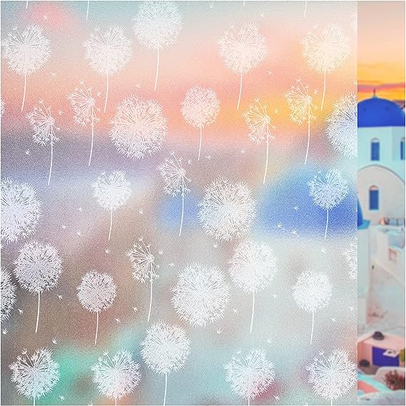 Nvzi Privacy Window Film Non-Adhesive Window Film Frosted Static Cling Glass Film Dandelion Patterns Window Stickers for Doors Home Living Room Kids Bedroom (17.5 x 78.7Inches)