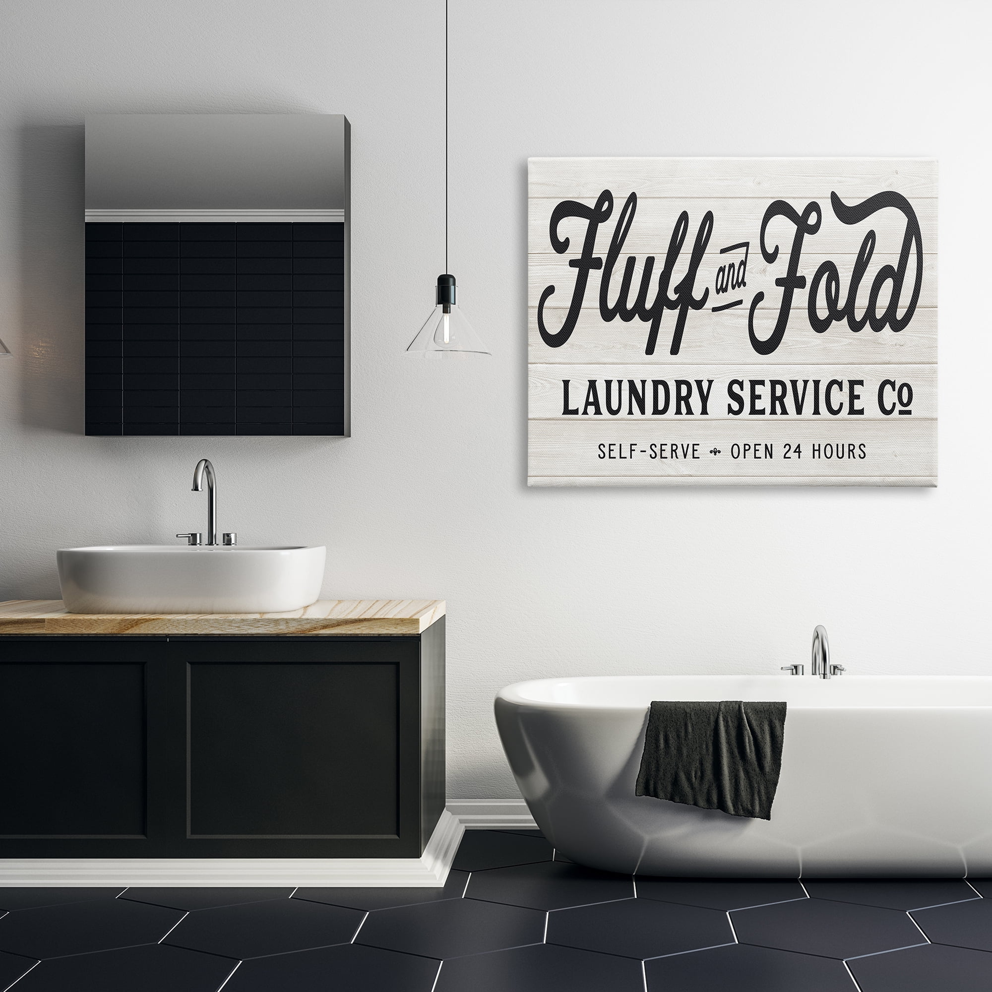 Stupell Industries Farmhouse Fluff and Fold Laundry Advertisement Rustic Pattern Typography Painting Gallery Wrapped Canvas Print Wall Art, 36 x 48