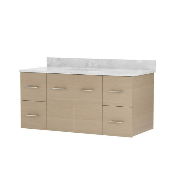 Mia 48 Inch Floating Vanity with Undermount Sink - Light Oak / White Carrara Top