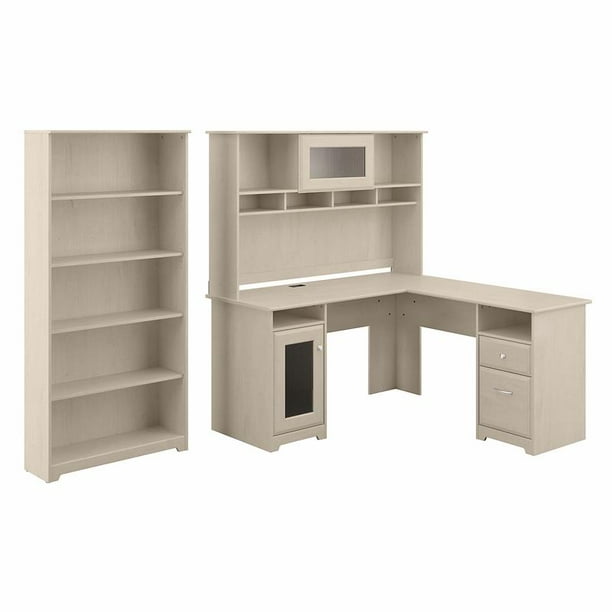 Cabot L Shaped Desk With Hutch And Bookcase In Linen White Oak Engineered Wood Walmart Com Walmart Com