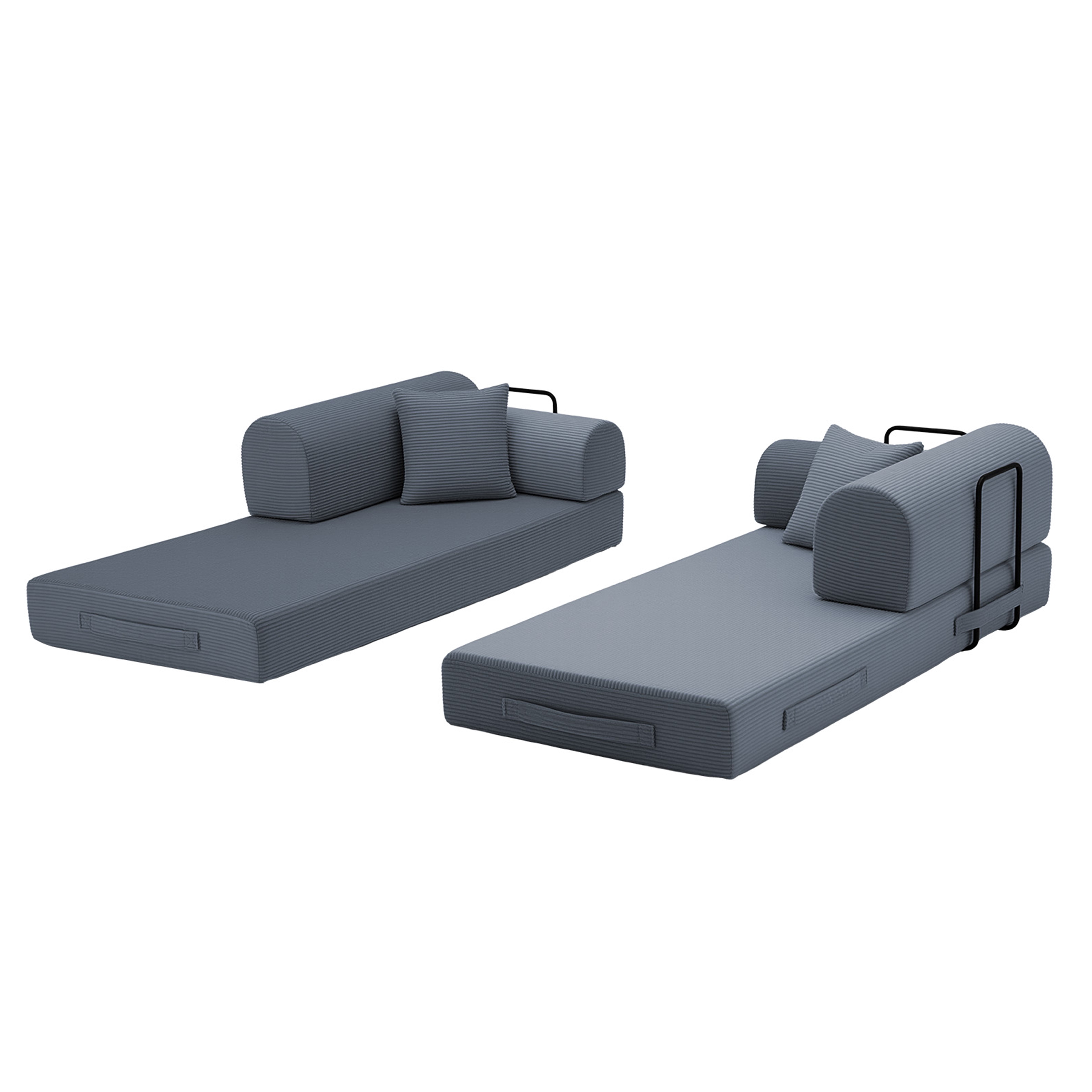 Leumius 79" Convertible Futon Sofa Bed, Boneless Couch for Living Room, Corduroy Folding Mattress Couch with Fixed-Shape Frame, Floor Sofa Lounge Couch with 2 Pillows, No Assembly,Dark Gray