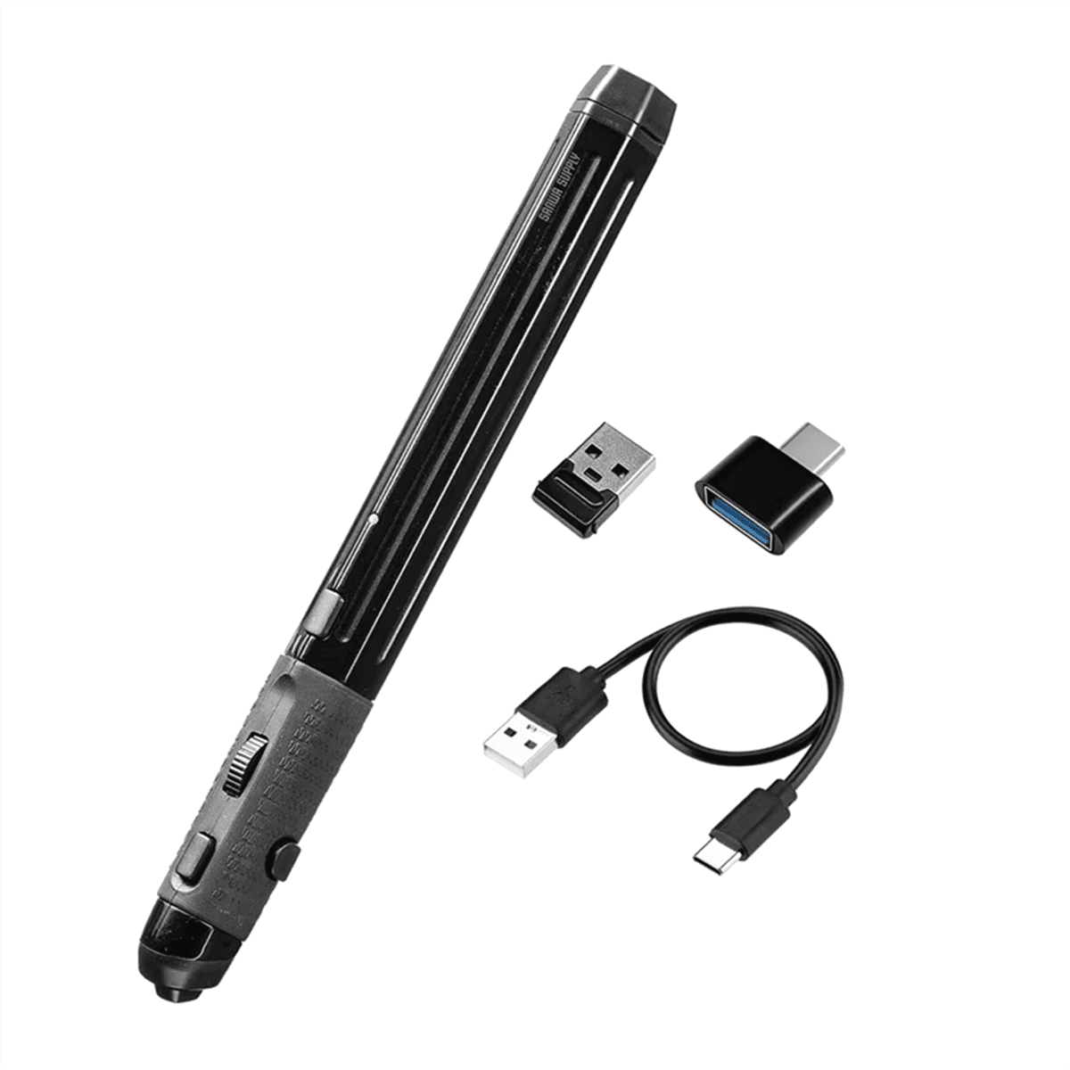 Wireless Mouse Bluetooth 3 Modes Charging Pen USB-A Type-C Type Novelty Universal for Home Office Computer Black,1 x Mouse pen 1 x Charging cable 2 x Adapters,Black