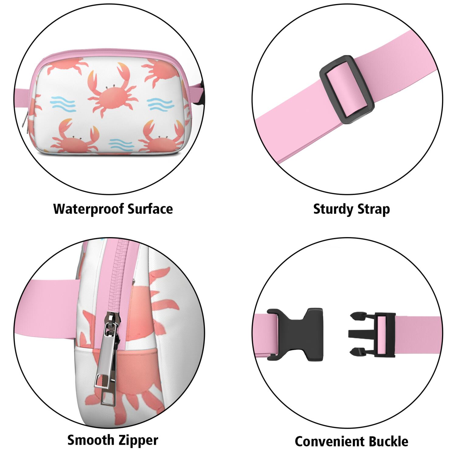 Belt Bag Fashion Waist Packs Bag with Adjustable Strap Marine Adorable Crab Sporty Waist Pack for Running for Workout