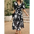 thumbnail image 4 of Womens Summer Dresses 2025 Casual Puff Short Sleeve V Neck Floral Boho Maxi Dress, 4 of 8