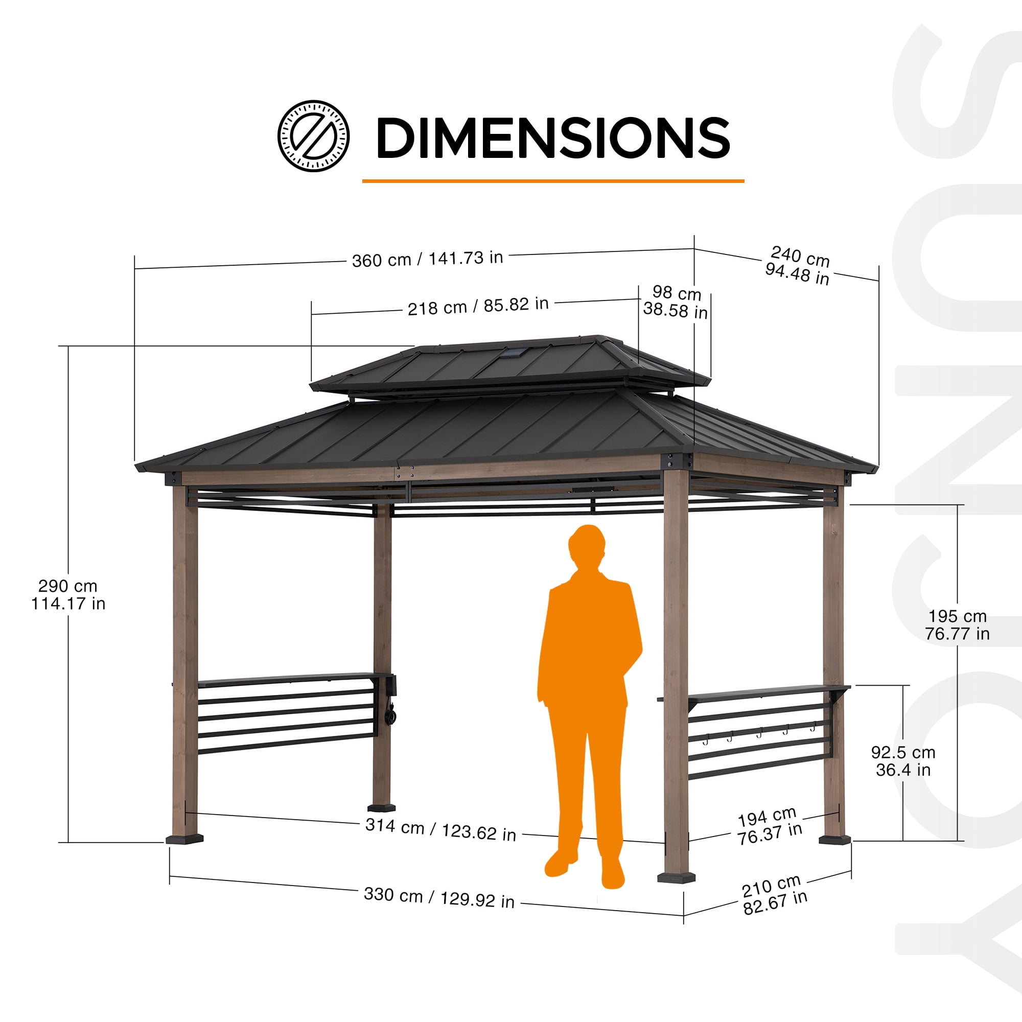 Sunjoy 8ft. x 12 ft.  Wooden Cedar Framed Grill Gazebo with DC Solar Power - Brown