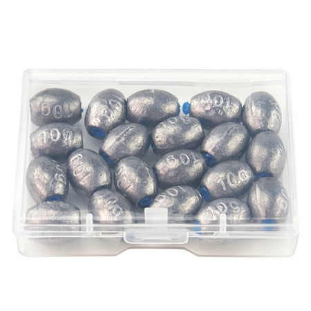 EKIND Egg Sinkers Weights Fishing Olive Shape Inner Core Assortment Lead Oval Shape Bass Casting Gear Kit for Saltwater Freshwater Fishing (20Pcs 10g)