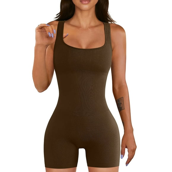 xiaxaixu Bodysuit for Women, skims body suit Wrapped Romper Sleeveless Square Neck Solid Color Summer Street Short Jumpsuit