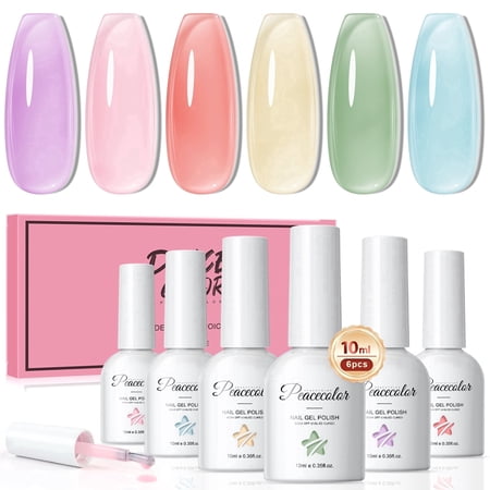 Gel Nail Polish Set - 6 Colors Jelly Pastel Macaron, Soak Off UV/LED, Sheer Jelly Tones for Spring Summer Gift for Girls 10ML