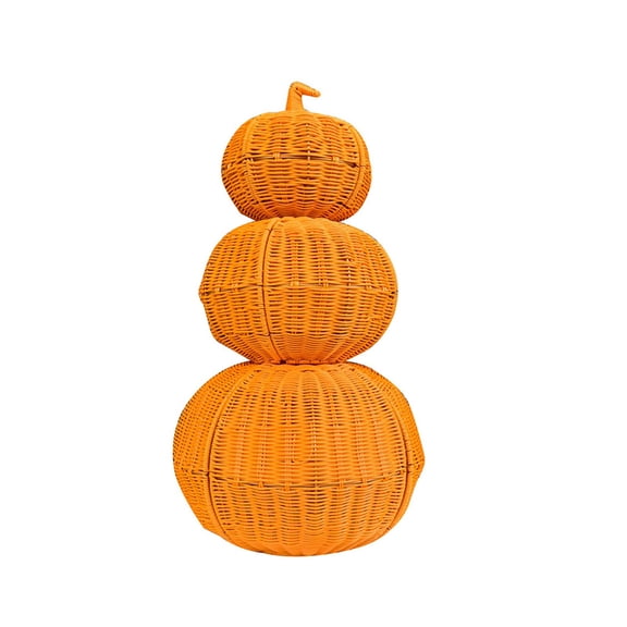 Stackable Wicker Pumpkin Decor, 28.74X16.54" Large Woven Pumpkin Stack Ornament, Fall Harvest Tabletop Display, Thanksgiving Front Porch Decoration, Indoor Outdoor Farmhouse Autumn Ornament