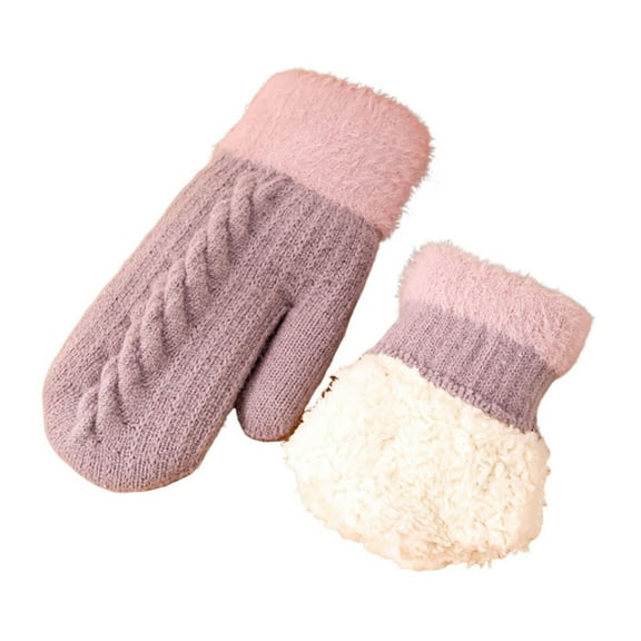 QQAMB Women's Winter Gloves Warm Lining - Cozy Wool Knit Thick Gloves Mittens