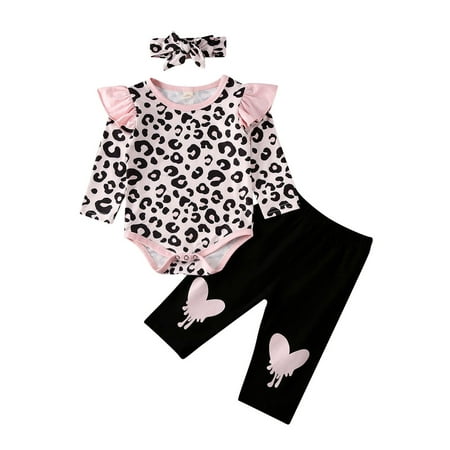 

Fullvigor Baby Girls Fall Winter 3Pcs Outfits Leopard Sweatshirt Long Pants With Headband