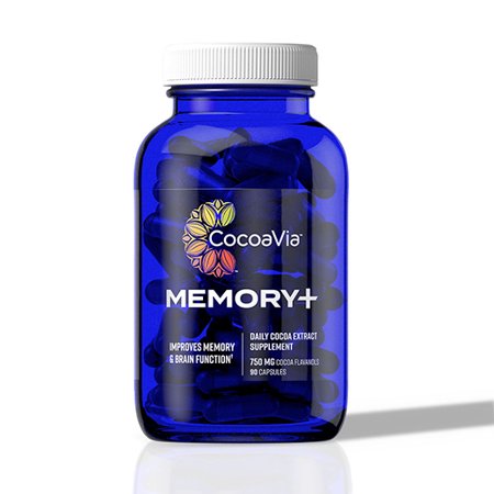CocoaVia Memory+ Brain Supplement, Clinically Proven Memory and Brain Booster, Plant Based Supplement, Sugar Free, Gluten Free, Vegan, 750 mg Cocoa Flavanols Capsules, 30 Day Supply