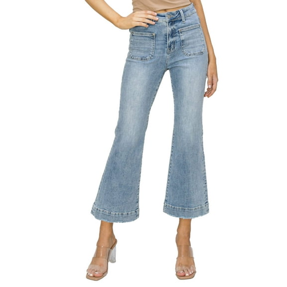 Risen Jeans - High-Rise Ankle Flare Jeans in Sleek Black (26 1/2" Inseam) - RDP5767