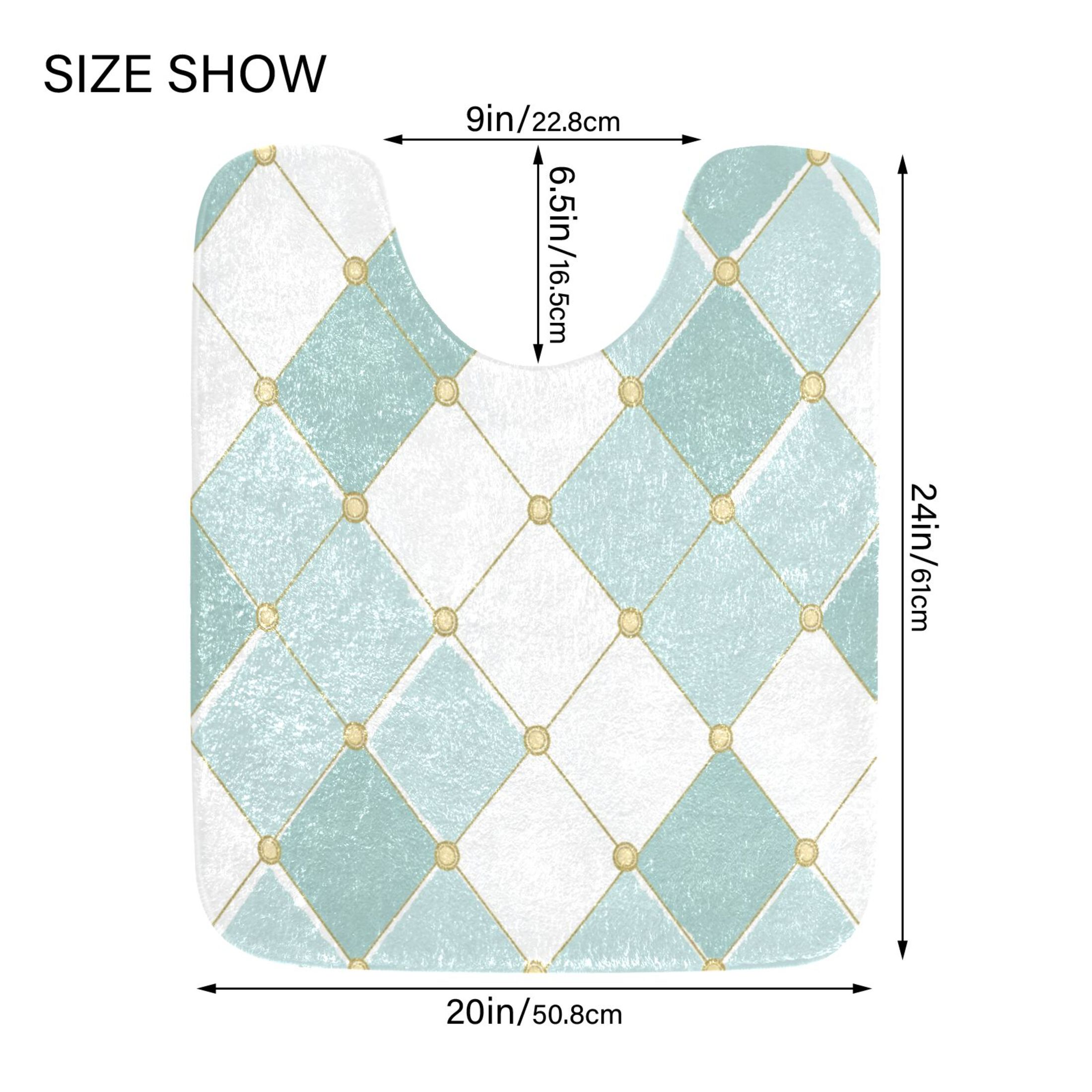 2 Piece Soft Bathroom Rug Set Pastel Teal Diamond Plaid Bath Mat and U-Shaped Toilet Contour Rug (16"x24"+20"x24")