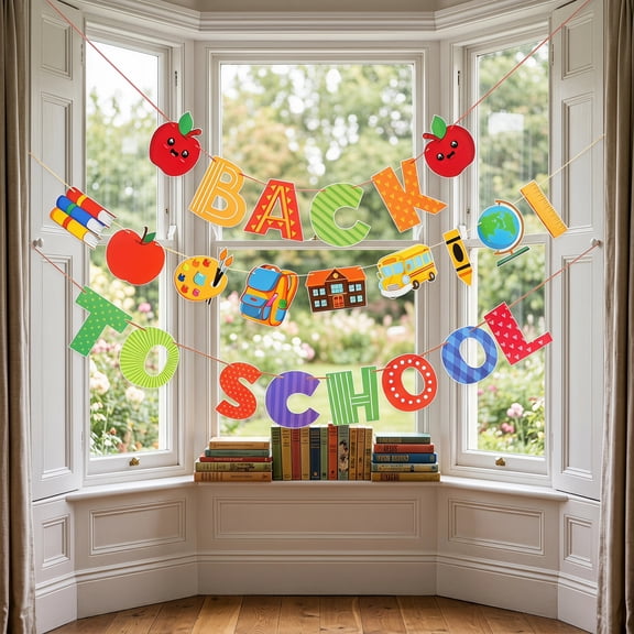 Homoyoyo Back to School Welcome Banner Decoration, Assorted Color Paper Banner, 1 Set for Classroom and Party