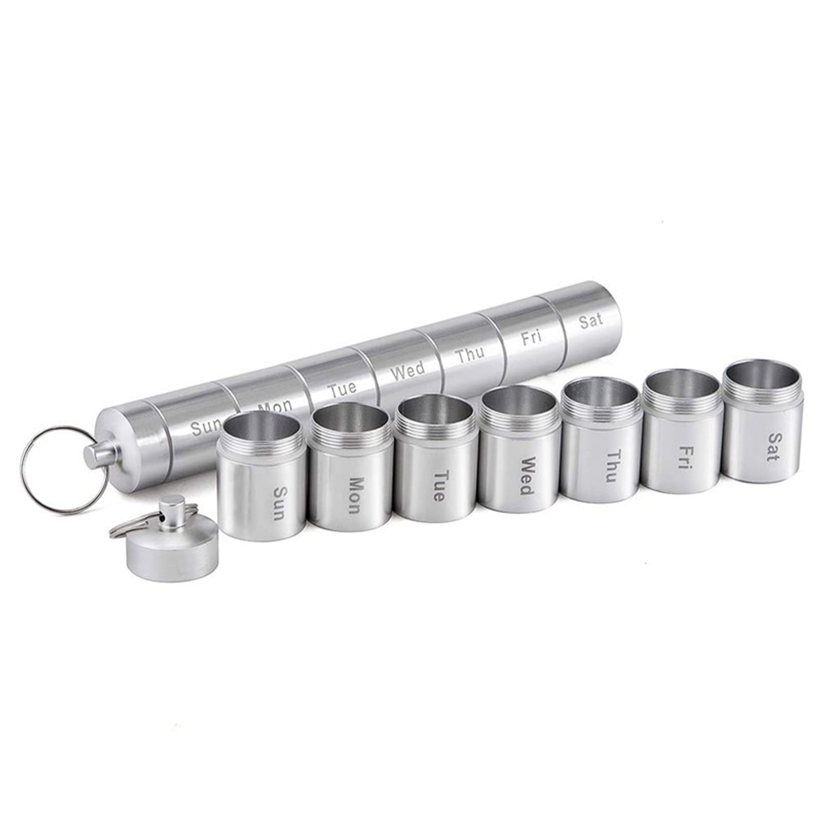 Pill Organizer Aluminum Alloy Weekly Pill Box for Travel 7 Day Pill Case Daily Medicine Organizer Waterproof 7 Compartments Pill Container for Vitamins Fish Oil Supplement