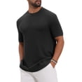 thumbnail image 4 of INSPIRE CHIC Men's Waffle Texture Short Sleeve Crew Neck Solid Casual Knitted T-Shirts M Black, 4 of 6