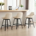 thumbnail image 3 of Zesthouse Swivel Bar Stools Set of 3, 25.6″ Upholstered Linen Counter Height Barstools with Backs, Modern Kitchen Chairs with Metal Legs, Beige, 3 of 11
