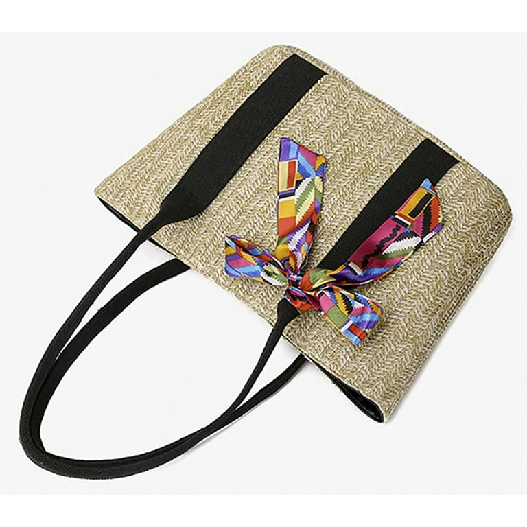 CoCopeaunts Straw Bag for women, Summer Beach Bag Woven Hobo Handbag  Shoulder Bag Tote Bag Top Handle Bag with Silk Belt 