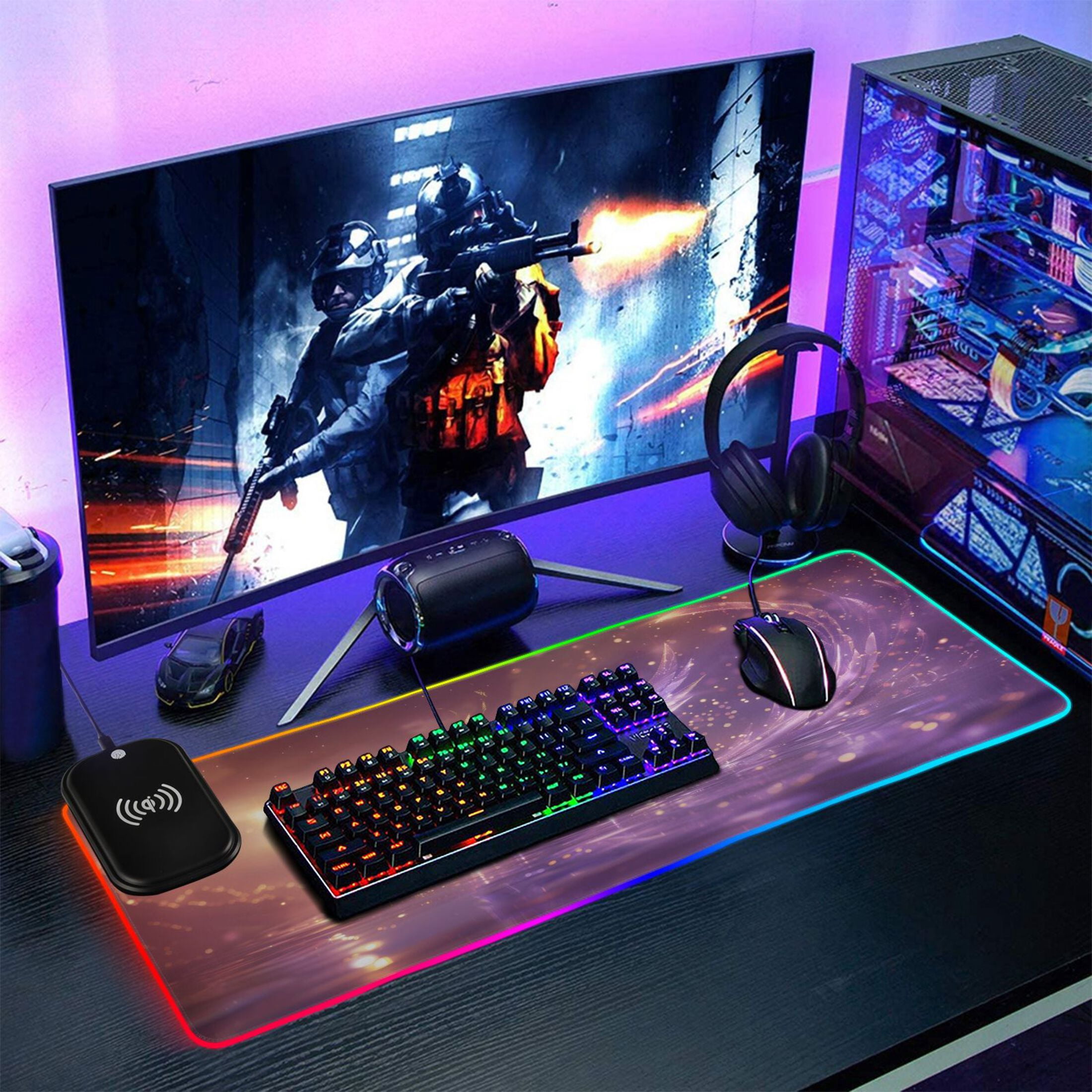 Wireless Charging Mouse Pad Large RGB Gaming Desk Mat 13 Light Modes Mousepad 35.4x15.7 Phoenix Play Water