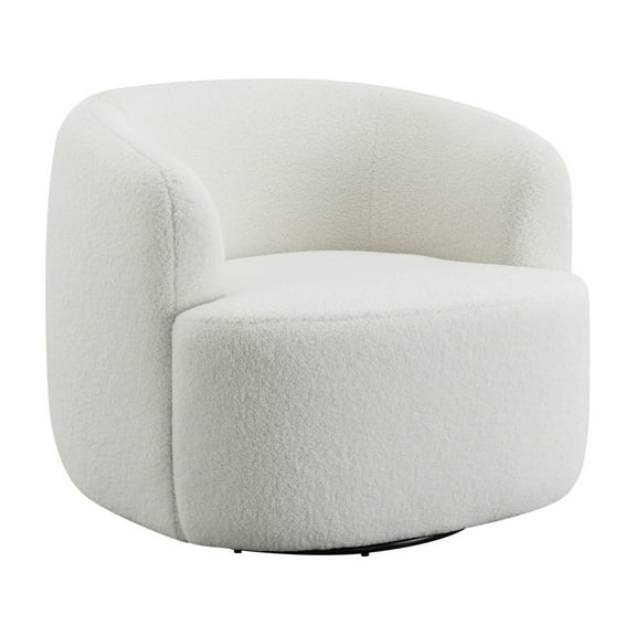 35 Inch Modern Swivel Accent Chair, Padded Seat, Round Barrel Back, White