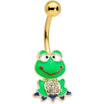 Body Candy Womens 14G Plated Steel Navel Ring Piercing Clear Accent Green Goofy Frog Belly Button Ring