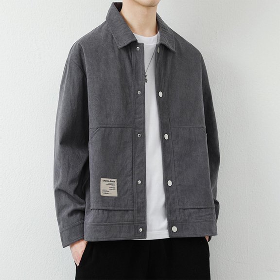 Pejock Men's Work Jacket with Zipper Closure, Long Sleeves, Loose Fit Design, Multiple Pockets for Casual, Daily, and Outdoor Wear in Fall and Winter Seasons