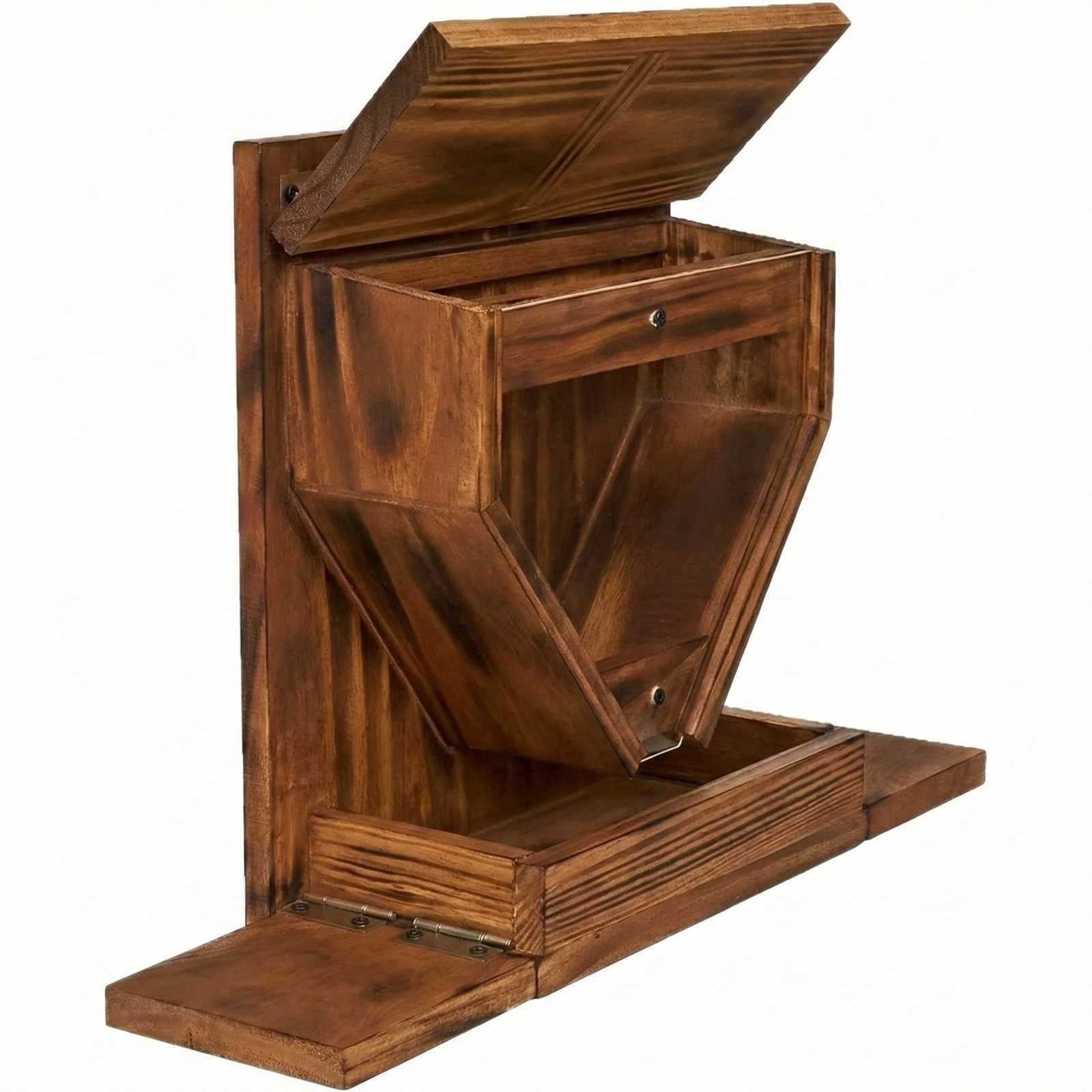 JIhuahe Squirrel Feeder with Round Transparent Window, Sturdy Outdoor Feeding Station with Ventilation Holes, Charred Wood Finish, Mounting Options Included