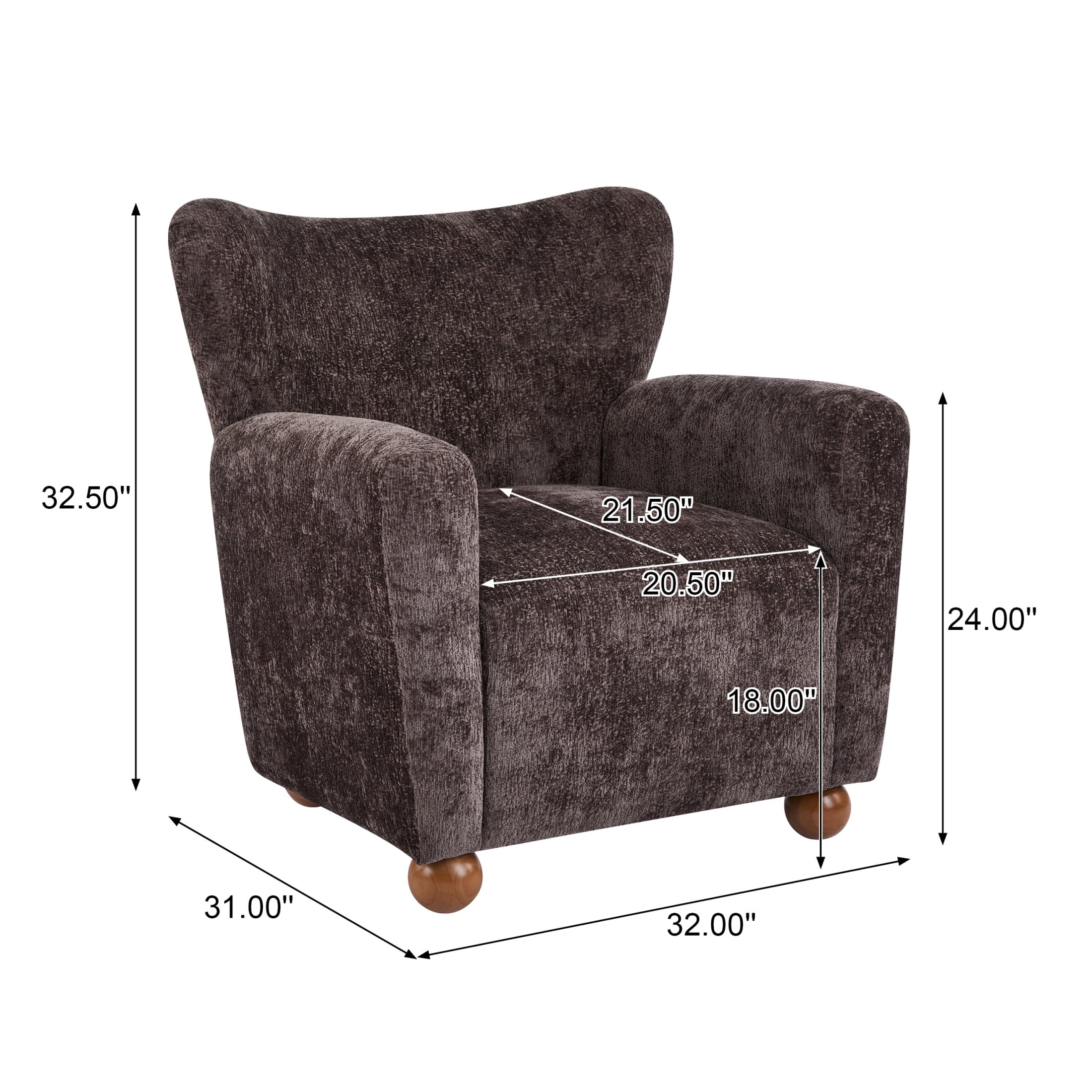 Christopher Knight Home Wingback Chair, Chenille Upholstered Accent Chair with Solid Wood Legs, Dark Brown