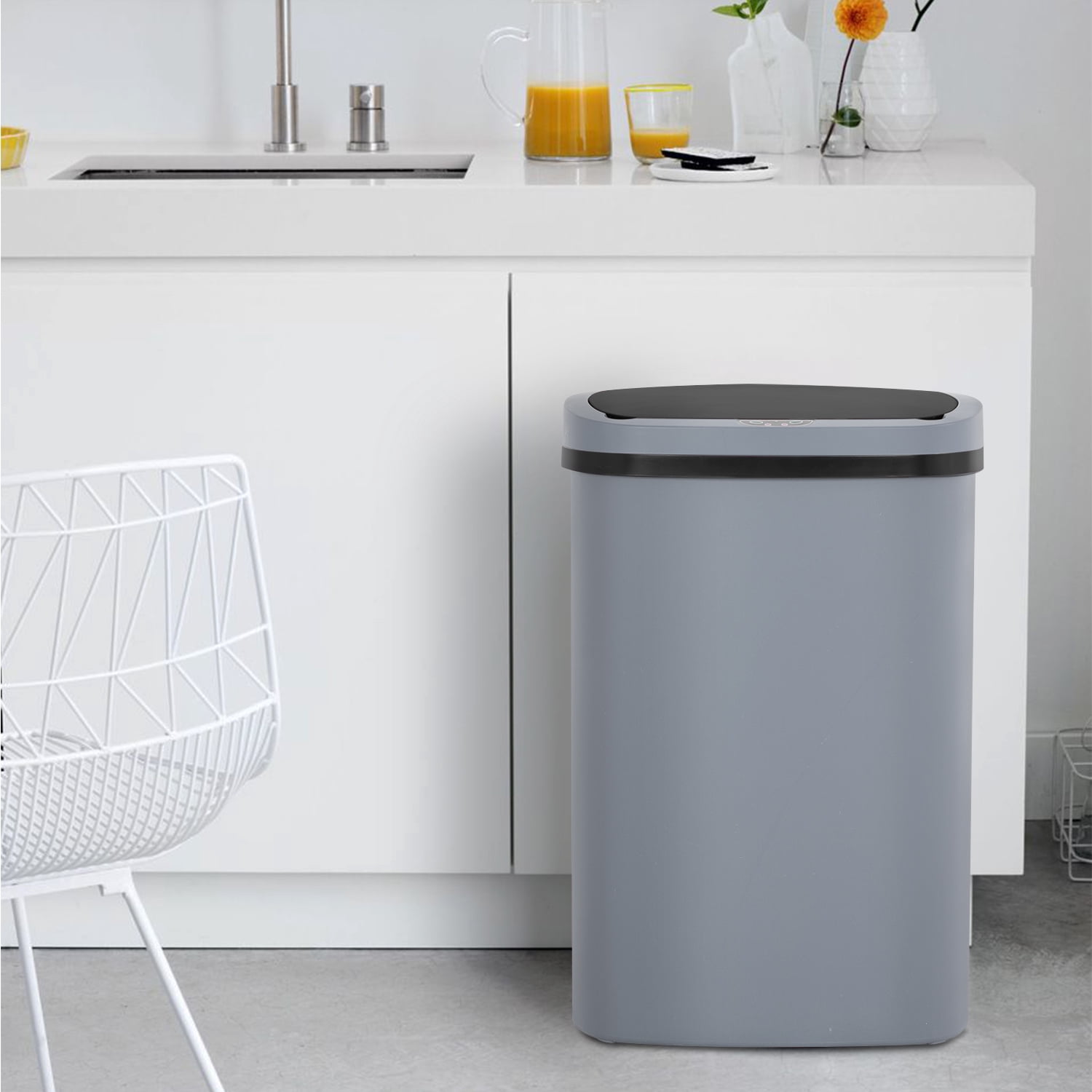 YRLLENSDAN 13 Gallon Touch Free Trash Can with Lid Auto Open, 49L Motion Sensor Kitchen Garbage Can Plastic Dustbin for Kitchen with Anti-Fingerprint Trash Bin for Office Bedroom, Gray 1 Pack